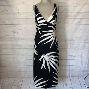 Milly Leaf Print Midi Sheath Dress Black and White